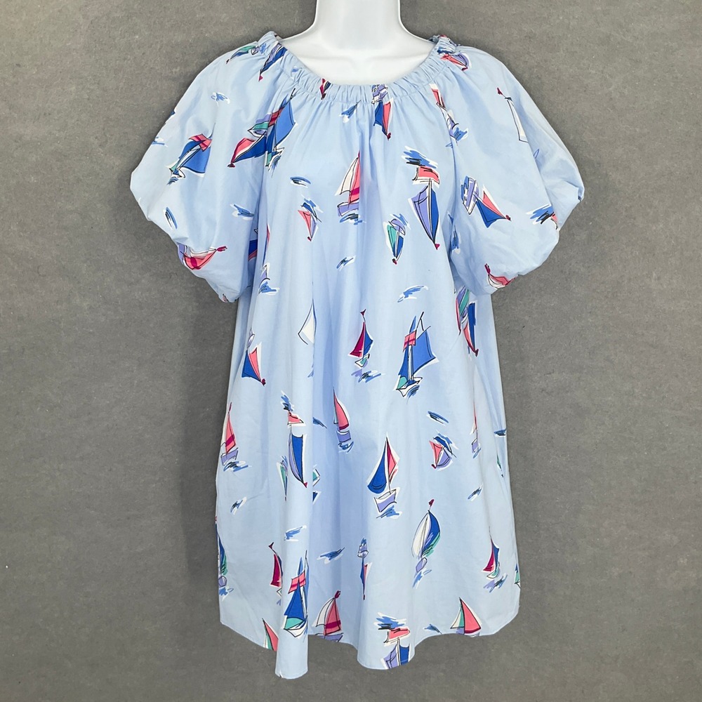 Easel Dress Womens Sz S Anthropologie‎ Sailboat Nautical Puff Sleeve Whimsical